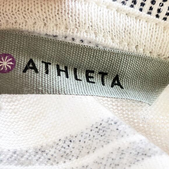 Athleta Small Linen Top Blue Stripe Long Sleeve NEW - Picture 6 of 6